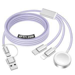 Travel Essentials for Apple Watch Charger, iPhone Charger, Type C/ Lightning/ Magnetic Fast Charging Cable [Portable] Compatible with iWatch Series Ultra/ 11/ 10/ 9/ SE/ 7, iPhone 17-11-[1.2M] Purple
