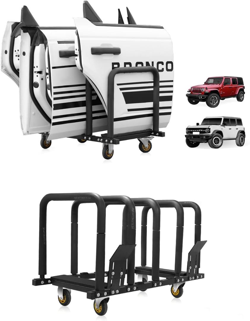 Door Hanger Storage Rack Bracket Holder Compatible with 2007-2024 Jeep Wrangler JK JL Gladiator JT and Compatible with 2021-2024 Ford Bronco Movable Stand Rack Sliding for 2/4 Door (Black)