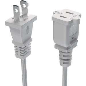 20 Ft Extension Cord US 2 Prong Long Extension Cord White Extension Cord Cable 125v 10a Male to Female Power Cord for Nema 1-15p to 1-15r