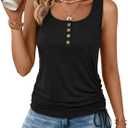 AUTOMET Tank Tops for Women Summer Sleeveless Loose Fit U Neck T Shirts Button Drawstring Basic Tee (Large, Black)