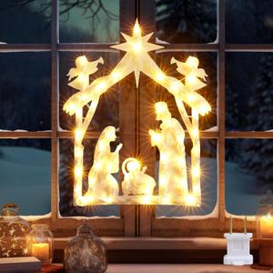 Marchpower Lighted Christmas Window Decorations Indoor, Christmas Window Silhouette Lights, Lighted Nativity Angel for Window, Nativity Window Lights for Christmas, Home, Indoor, Patio, Wall, Door