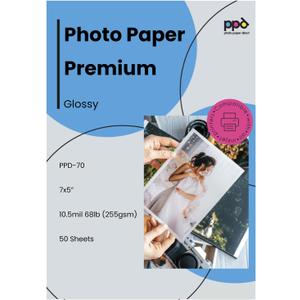 PPD Glossy Photo Paper for Inkjet Printer, 5 x 7" Premium Quality Printable Sheets for Custom Picture, Professional Photographic Instant Dry For with Normal, Dye or Pigment Ink (100 Pack/280 gsm)
