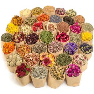 LAVEVE Dried Flowers, 40 Bags 100% Natural Dry Flower Herbs Kit for Soap, DIY Candle, Bath, Resin Jewelry Making Include Lavender, Don't Forget Me, Lily, Rose Petals, Jasmine and More