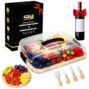 Travel Charcuterie Board with Lid, Portable Cheese Charcuterie Board with Cover Accessories Gift Set, Covered Bamboo Traveling Charcuterie Board Box Serving Tray To Go 6 Compartments for Party Beach