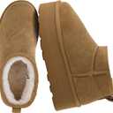 CUSHIONAIRE Hippy Womens Platform Ankle Boots Genuine Suede, Faux Fur Lining, Cozy Winter Slip-On Design, Comfortable Footwear, 7M