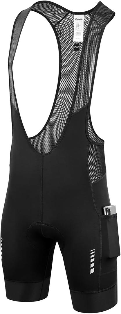 Przewalski Men's Cycling Bike Bib Short with Phone Pockets,4D Padded Breathable Biking Bicycle Bib Tights (Large)