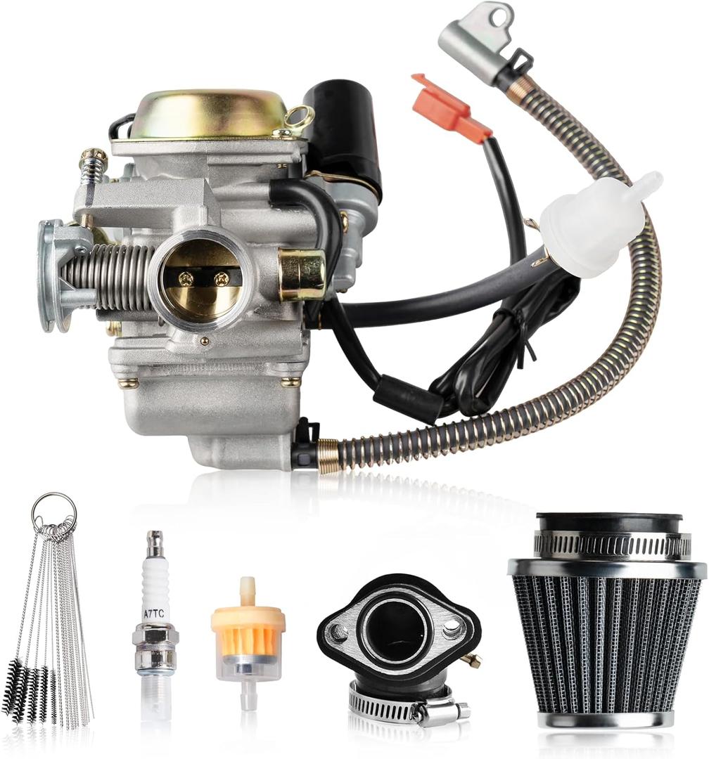 GY6 150cc Carburetor Kit with PD24J Carb, Fits 125cc 4-Stroke Engines 152QMJ 157QMJ, Compatible with Motorcycle Scooter ATV Go Kart Moped Performance Part