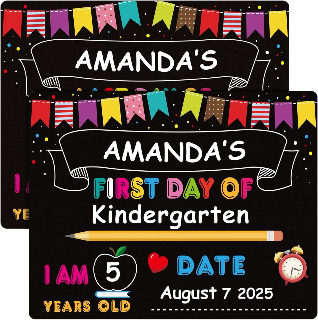 PETCEE First Day of School Board Sign - 9"x 12" Double Sided Reusable and Erasable 1st First & Last Day of Preschool Pre-K Chalkboard Sign Photo Prop Gift Back to School Supplies for Kids Son Daughter