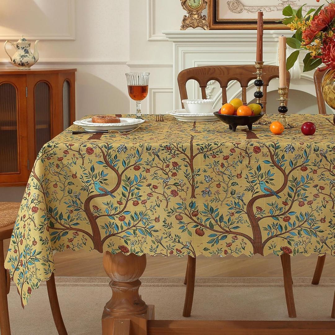 Rectangle Waterproof Tablecloth Linen Textured Table Cloth,Stain and Wrinkle Resistant Washable Fabric Table Cover for Dining, Party, Camping and Outdoor, 52 x 70 Inch, Trees
