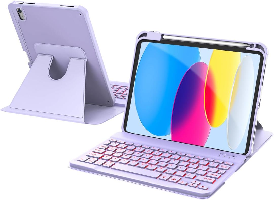 RAYMCRAFT for iPad 11th(A16, 2025)/10th Generation Case with Keyboard, 360 Rotatable Case & Detachable Backlit Keyboard, Precision Cutouts and Pen Holder for iPad A16 11''/10th 10.9'', Purple
