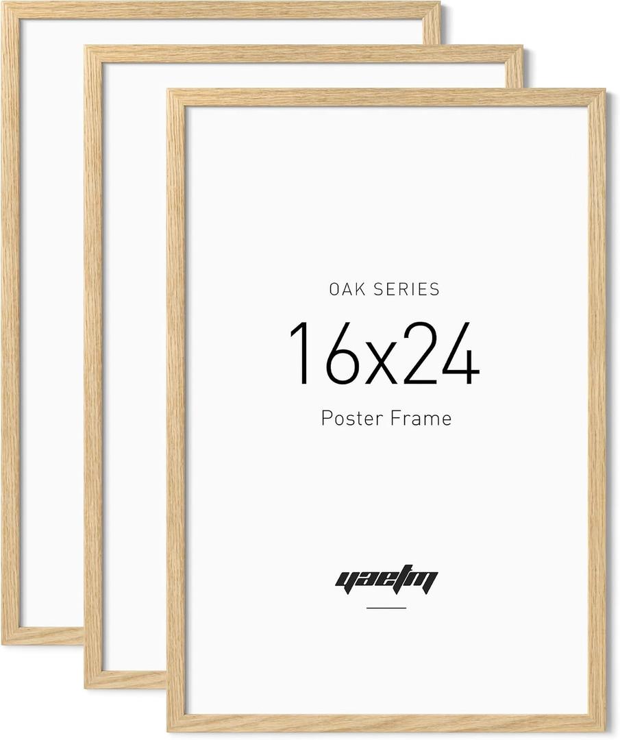 Yaetm Minimalist 16x24 Oak Wood Frame for Poster, Natural Solid Wood 16x24 Picture Frames Set of 3, Lightweight, Wall Decor for Office, Gallery & Home (3 Pack, Oak)