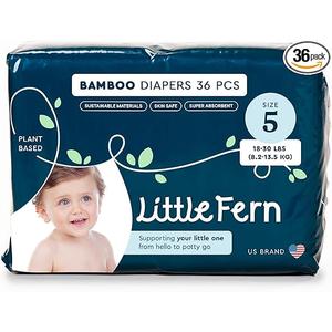 Bamboo Diapers Size 5 Extra Soft for Toddlers, Natural, Hyper Absorbent, Sensitive Diapers for Toddlers 36 Pieces Hypoallergenic, Disposable [Over 26 lbs or 11.8kg]