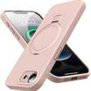 Mag-Ring Designed for iPhone 16E Case, Liquid Silicone [Moisturizing Factor] Extreme Soft Slim Phone Case with Stand [Compatible with MagSafe] for 16E 6.1 inch Men Women Pink