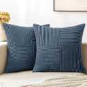 MIULEE Blue Corduroy Pillow Covers Pack of 2 Boho Decorative Spliced Throw Pillow Covers Soft Solid Couch Pillowcases Cross Patchwork Textured Cushion Covers for Living Room Bed Sofa 20x20 inch