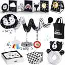 Joyreal High Contrast Baby Toys for Newborn, Black and White Baby Sensory Toys with Car Seat Toys,Infant Toys with Black White Cards Book, Montessori Toys for Baby Gifts