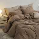 MooMee King Duvet Cover Set, 100% Washed Cotton Linen Like Twill Thick Sturdy Material Super Soft Breathable Durable Bedding for All Season, 3 Pieces (Bombay Brown, King 104"x90")
