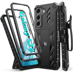 FNTCASE for Samsung Galaxy S22 Protective Case: Military Grade Protection Rugged Anti-Drop Case with Belt-Clip Holster & Kickstand - Full Shockproof Sturdy Durable Bumper Textured Cell Phone Cover