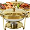 6QT Gold Chafing Dishes for Buffet, 304 Stainless Steel Food Pan with Lid, Round Chafing Dish Buffet Set of 4 Pack Food Warmer, Food Warmers for Parties Buffet Catering Events Dinners