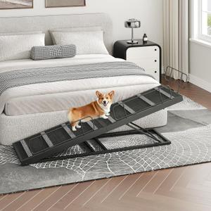 HOOBRO Dog Ramp for Bed, 63 Inch Long Dog Ramp for Couch and Bed, Pet Ramp with Non-Slip Mat and Safety Side Rails, 4 Height Adjustable up to 33 inch, for Small/Large/Old Dogs, Black BK16PT03