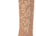 IUV Cowboy Boots For Women Knee High Western Cowgirl Boots Snip Toe Side Zipper Chunky Heel (9 Wide, Camel)