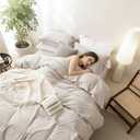 Linen Feel Cream Grey Duvet Cover Super Queen Size 98'' L x 90'' W, Percale 100% Washed Cotton Duver Cover with Zipper Closure Plus 2 Pillowcases, Oeko TEX Standard Certificated