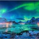MyPuzzle Aurora Borealis Over Sea Coast, Lights At Night. Northern Lights On Lofoten Islands, Norway - Premium 1000 Piece Jigsaw Puzzle for Adults