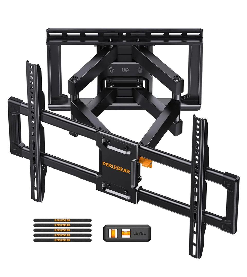 Perlegear UL Listed Full Motion TV Wall Mount for 42-90" TVs up to 132lbs, Heavy Duty TV Mount with Dual Articulating Arms, Tool-Free Smooth Tilt, Swivel, Fits 16" Studs, Max VESA 600x400mm, PGLF8