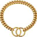 18K Gold Chain Dog Collar 10MM Cuban Link Chain Stainless Steel Metal Links Walking Training Collar Choker for Small Medium Large Dogs 12in to 26in (22(Neck Fits 18"))