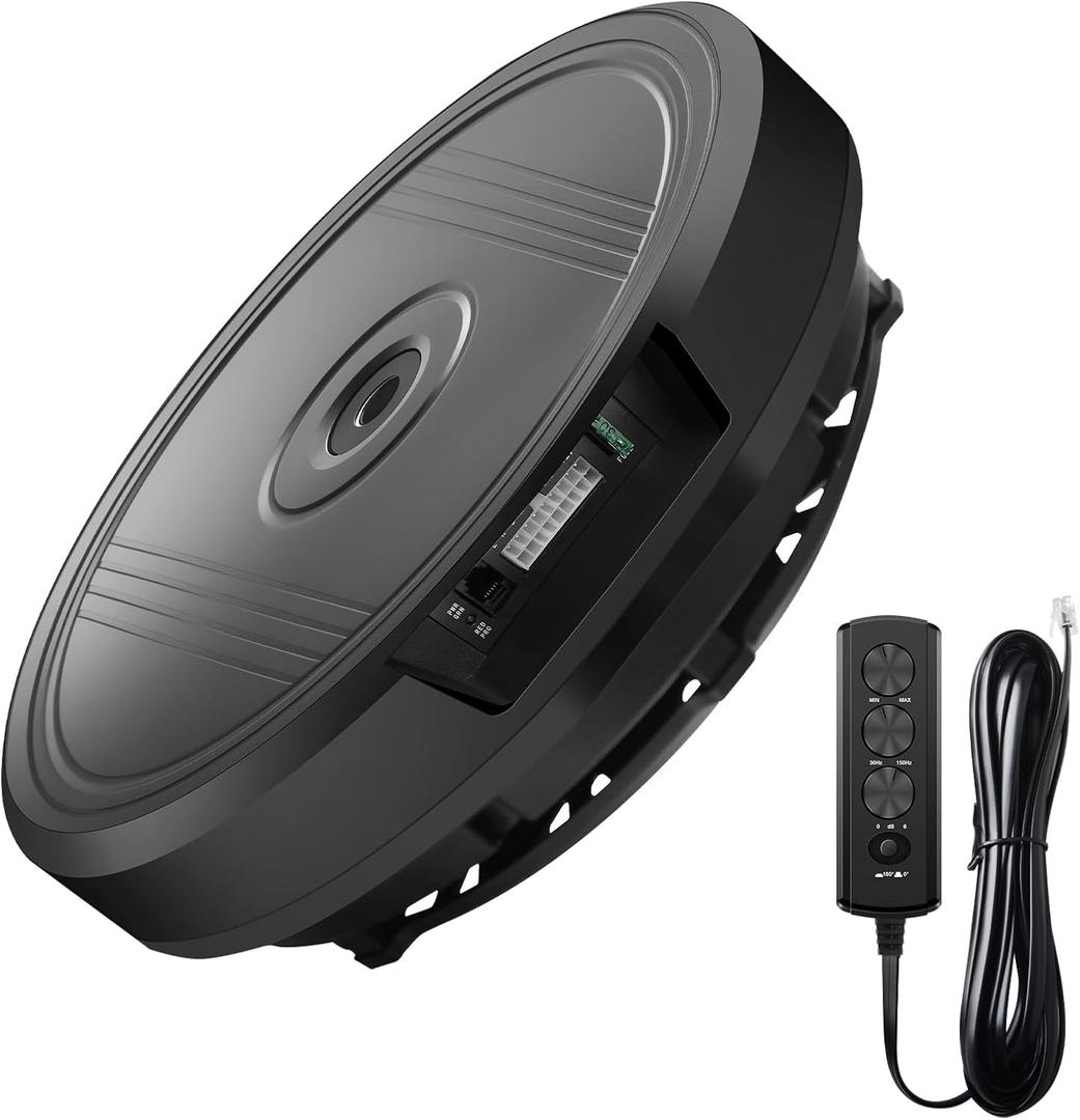 j Junsun 800W Powered 12" Car Subwoofer, Anti-Theft Spare Tire Design, Deep Bass, Easy Install and Remote Bass Knob, Perfect for Car Audio Enthusiasts 2025 (Subwoofer + Mounting Wire Kit)