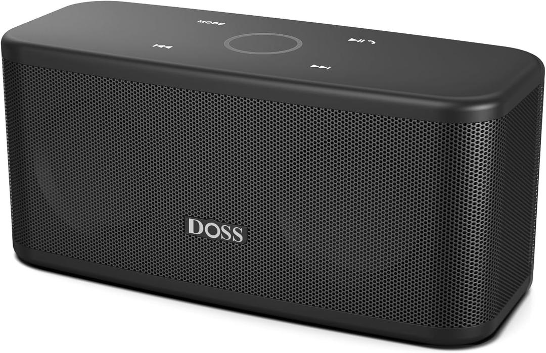 DOSS SoundBox Plus Bluetooth Speaker with Superior Sound, Bluetooth 5.0, Wireless Stereo Pairing, Built-in Mic, 20H Playtime, Portable for Hking, Beach, Camping. Outdoor, Home - Black