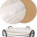8 Inch Trivets for Hot Dishes, Pots and Pans, Marble Style Ceramic Trivet with Holder, Absorbent Heat Resistant Hot Pads with Cork Bottom Anti-Slip, for Countertops, Table, Home Essentials, Set of 3