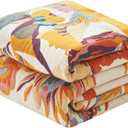 Boho Throw Blanket 60" x 80", 100% Organic Cotton Skin-Friendly Lightweight Ultra Soft Bed Quilt Throw - Spring Floral Butterfly Farmhouse Decor Blanket for Sofa Couch Chair and Gift