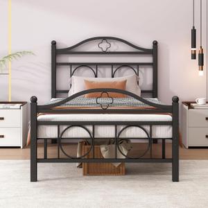 Twin Bed Frame with Headboard,Heavy Duty Steel Slats Support Mattress Foundation-Under Bed Storage, No Box Spring Needed, Noise Free