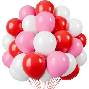 Red and Pink Latex Balloons, 50pcs 12 Inches Red White Pink Balloons with 1 Ribbon for Valentines, Wedding, Birthday Party Decorations