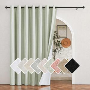 NICETOWN Sage Green Living Room Completely Shaded Linen Sliding Door Curtain, Privacy Protection & Noise Reducing Wall Curtain, White Lined Insulated Window Treatment Panel(1 Piece, W100 x L95)