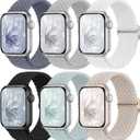 6 Pack Braided Stretchy Bands Compatible with Apple Watch Band 38mm 40mm 41mm 42mm 44mm 45mm 46mm 49mm Women Men, Adjustable Nylon Solo Loop Elastic Straps for iWatch Series 11 10 9 8 7 6 5 4 SE Ultra (Black/White/Starlight/Titan Gray/Blue Gray/Succulent)