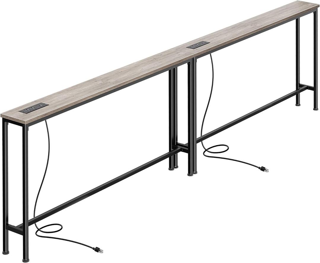 SUPERJARE 102.4 Inch Sofa Table with Power Outlets and USB-C Ports, 5.9 Inch Narrow Console Tables, Entryway Hallway Couch Tables with Storage, Behind Sofa, Small Spaces, Living Room, Oak, 5.9''D x 102.4''W x 29.7''H
