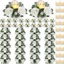 Yunlly 20 Pcs Rose Candle Rings with Flameless Candles Sets, Artificial Flower Eucalyptus Wedding Centerpiece 3 Inch Pillar Candleholders Wreaths for Wedding Party Mother's Day (White)