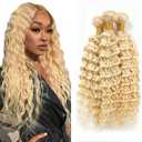 613 Deep Wave Bundles Blonde Human Hair Weave Brazilian Virgin Mixed Length 3 Bundles 22 22 22 Inch Blonde Bundle Hair Extensions 300g