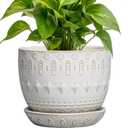 G EPGardening Ceramic Plant Pot - Succulent Pots with Drainage Hole and Saucer 5 Inch Planter for Indoor Plants Outdoor Decorative Round Flower Pot White