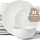 24 Piece Dinnerware Sets for 8, Premium Stoneware Plates and Bowls Sets, Microwave & Dishwasher Safe, Elegant Dishes for Entertaining & Special Occasions A Stunning Gift for Large Families