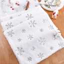 QueenDream White Fur Table Runner Silver Snowflakes Christmas Table Runner, Winter Xmas Holiday Kitchen Dining Table Decoration Indoor Outdoor Party Decor 13 x 48 Inch