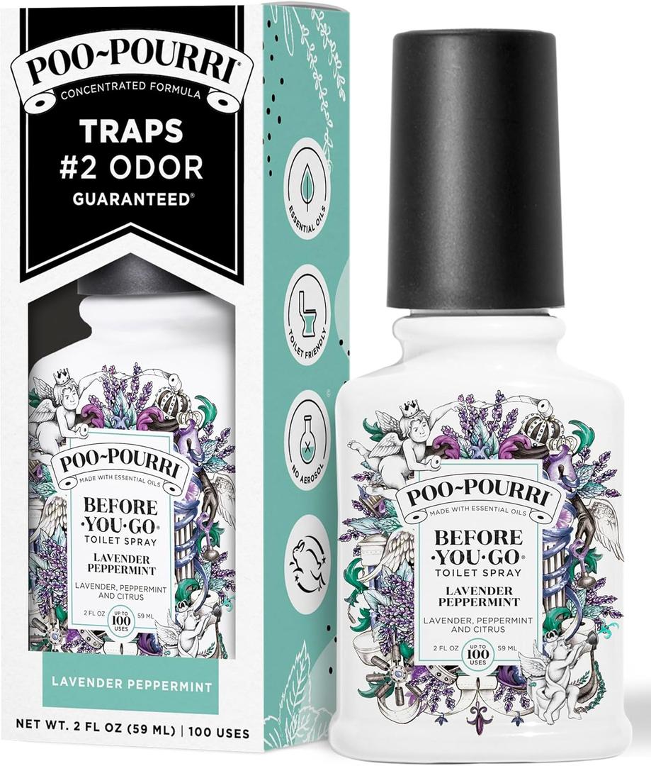 Poo-Pourri Before-You-Go Toilet Spray, Lavender Peppermint, 2 Fl Oz, Up to 100 Uses, Bathroom Odor Deodorizer, Plant-Based with Essential Oils for Home or Work, Travel Essentials, TSA Approved Size