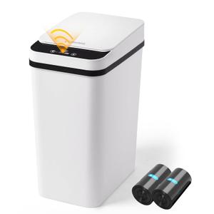 Bathroom Trash Can Automatic Touchless 2.6 Gallon Small Smart Trash Cans with Lid Slim Garbage Can for Kitchen, Toilet, Bedroom, RV, Living Room (White Battery)