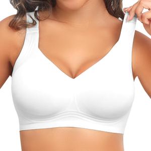 PoseFree Womens Seamless Wireless Supportive Bra Push Up Comfort Soft No Underwire Full Coverage T-Shirt Bra (Large)