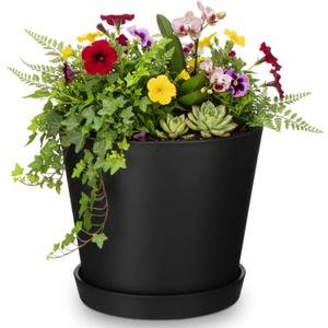 8 Inches Plant Pot for Plants Recycled-Based Composite Flower Planter with Drainage Holes and Saucers Durable Modern Pot for Indoor Outdoor Garden Plants and Flowers