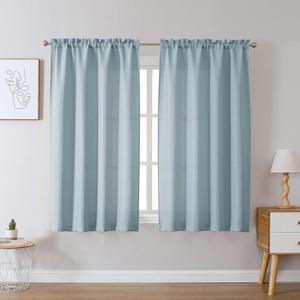 Chyhomenyc Bennet Aqua with Greenish Tone Curtains 54 Inch Length 2 Panels, Faux Linen Textured Light Filtering Soft Airy Rod Pocket Window Treatment Drapes for Living Room Bedroom, Each 30 Wx54 L
