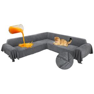 ROFASVCO 1OO% Waterproof Corner Sectional Couch Covers L Shape Chenille Sectional Sofa Cover with Tassel Soft Thick Washable Sofa Slipcover Furniture Protector for Dogs Pets (91" x 276", Light Grey)
