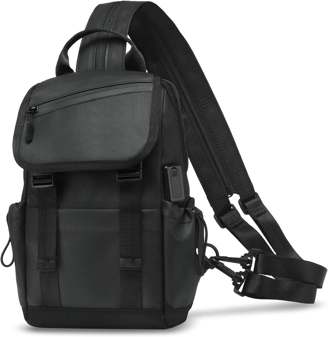 Mini Backpack for Women Men, Convertible Anti Theft Sling Bag with USB Charge Port, Lightweight One Strap Casual Pack for Travel (Black)