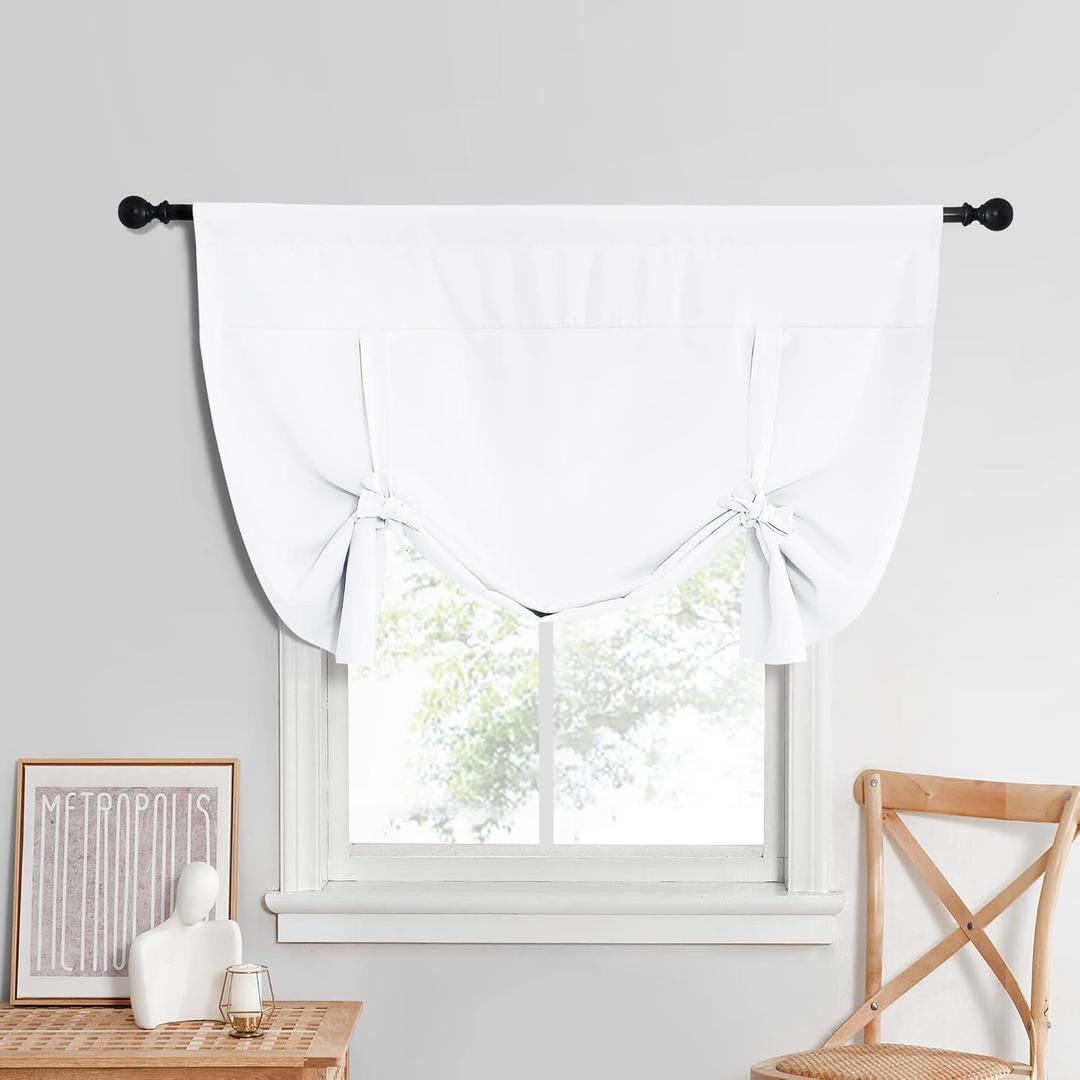 NICETOWN Kitchen Window Curtains - Short Curtains for Small Window Thermal Tie Shade for Decoration Adjustable Valance Balloon Blind for Nursery, 52" x 45", Pure White, 1 PC